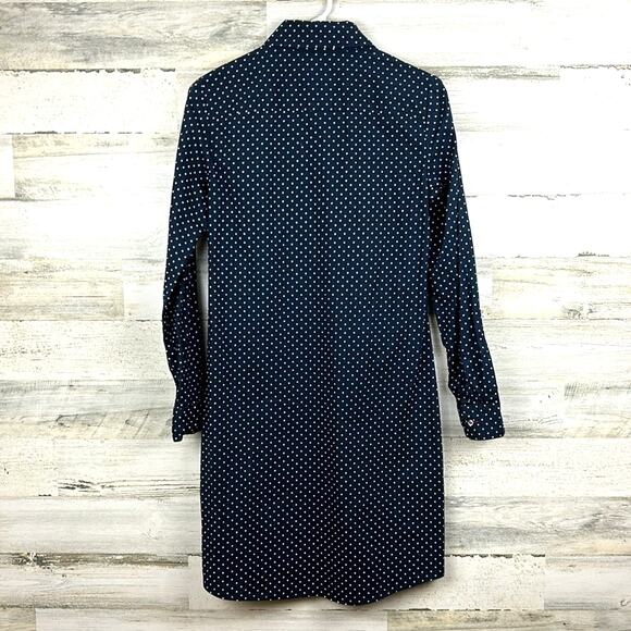 Tommy Hilfiger Women’s Petite Small Navy polkadot Long Sleeve Shirt Midi Dress - Picture 2 of 7